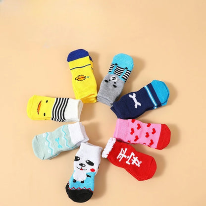 4 Pcs/Set Adorable Non-Slip Pet Socks for Cats and Puppies - Protects Paws and Keeps Them Warm!