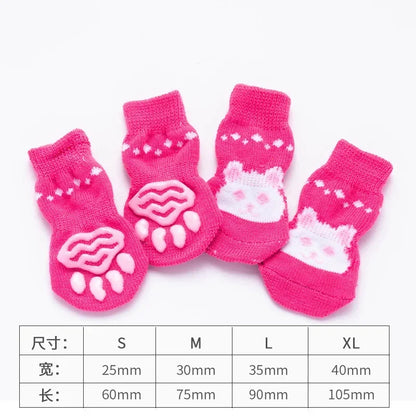 4 Pcs/Set Adorable Non-Slip Pet Socks for Cats and Puppies - Protects Paws and Keeps Them Warm!