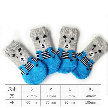 4 Pcs/Set Adorable Non-Slip Pet Socks for Cats and Puppies - Protects Paws and Keeps Them Warm!
