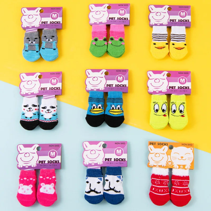 4 Pcs/Set Adorable Non-Slip Pet Socks for Cats and Puppies - Protects Paws and Keeps Them Warm!