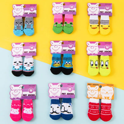 4 Pcs/Set Adorable Non-Slip Pet Socks for Cats and Puppies - Protects Paws and Keeps Them Warm!