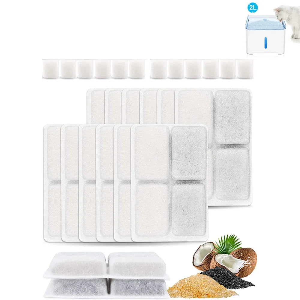 Premium Cat Water Fountain Replacement Filters with Coconut Activated Carbon - Perfect for 2L Dispensers