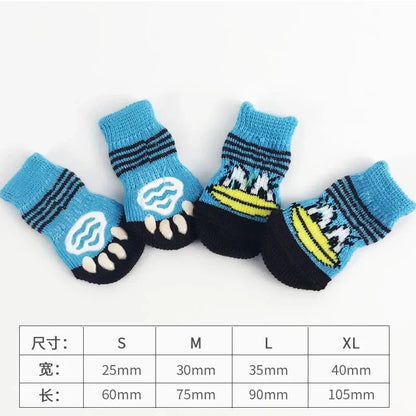 4 Pcs/Set Adorable Non-Slip Pet Socks for Cats and Puppies - Protects Paws and Keeps Them Warm!