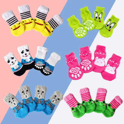 4 Pcs/Set Adorable Non-Slip Pet Socks for Cats and Puppies - Protects Paws and Keeps Them Warm!